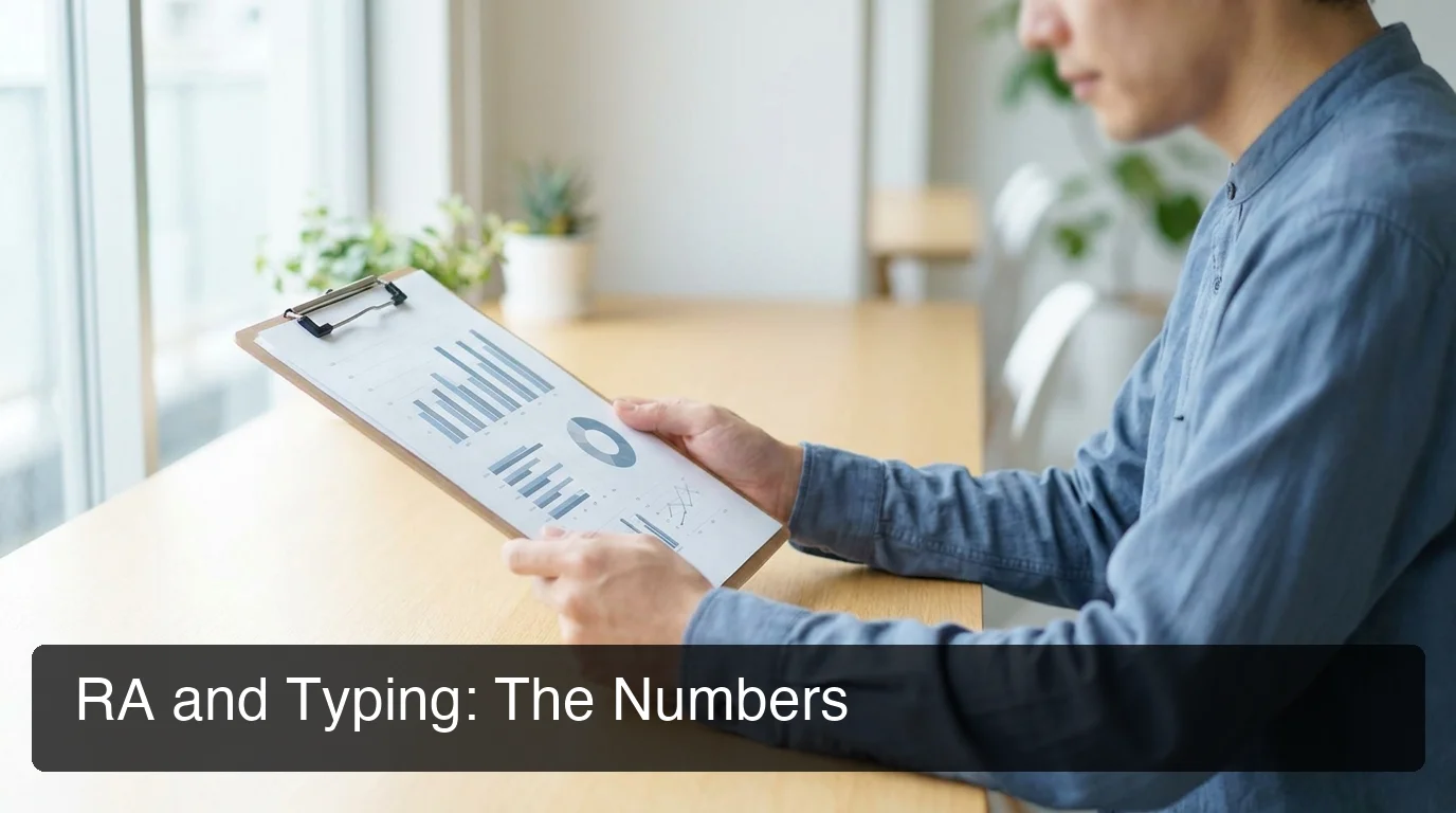 RA and typing statistics — 1.3M+ Americans affected, over 70% hand involvement, peer-reviewed evidence of reduced keyboard productivity