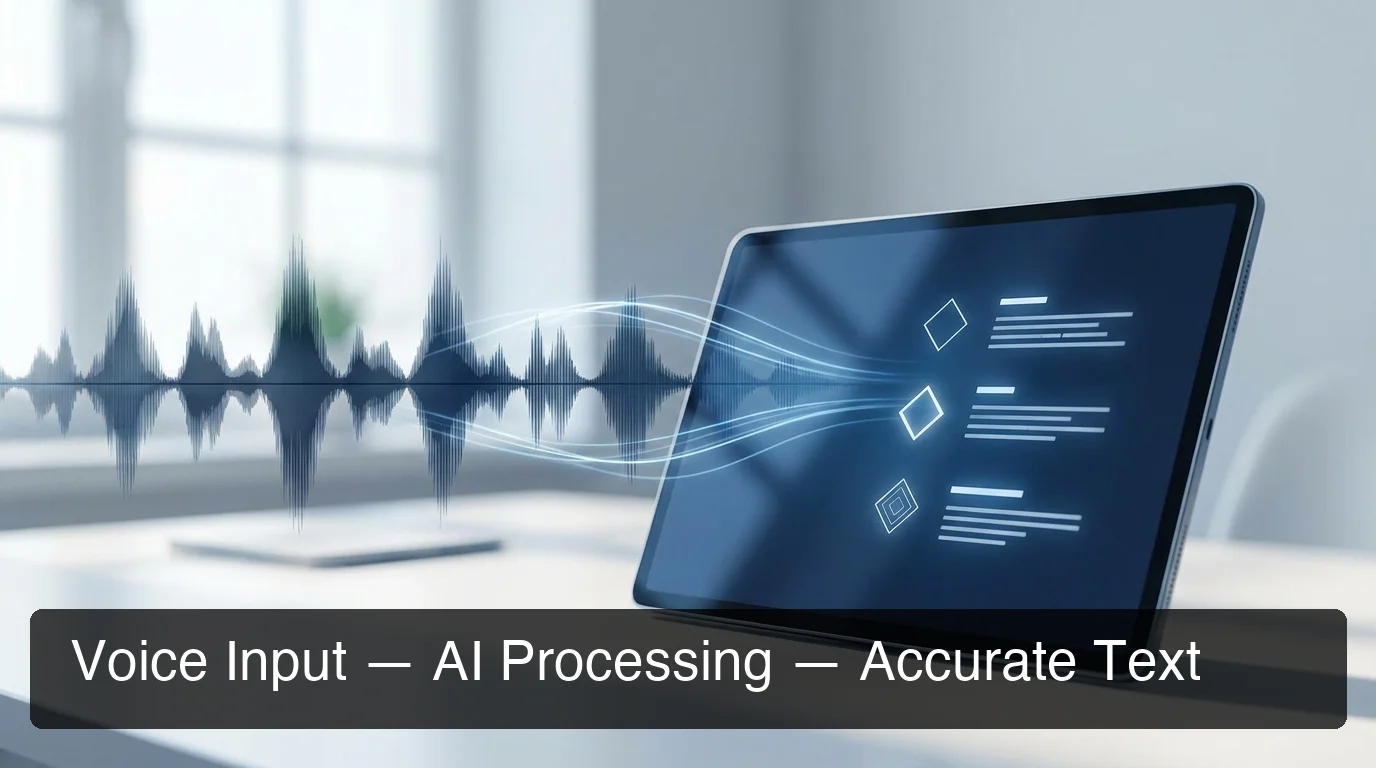 Voice input to AI processing pipeline — speech to text technology workflow visualization