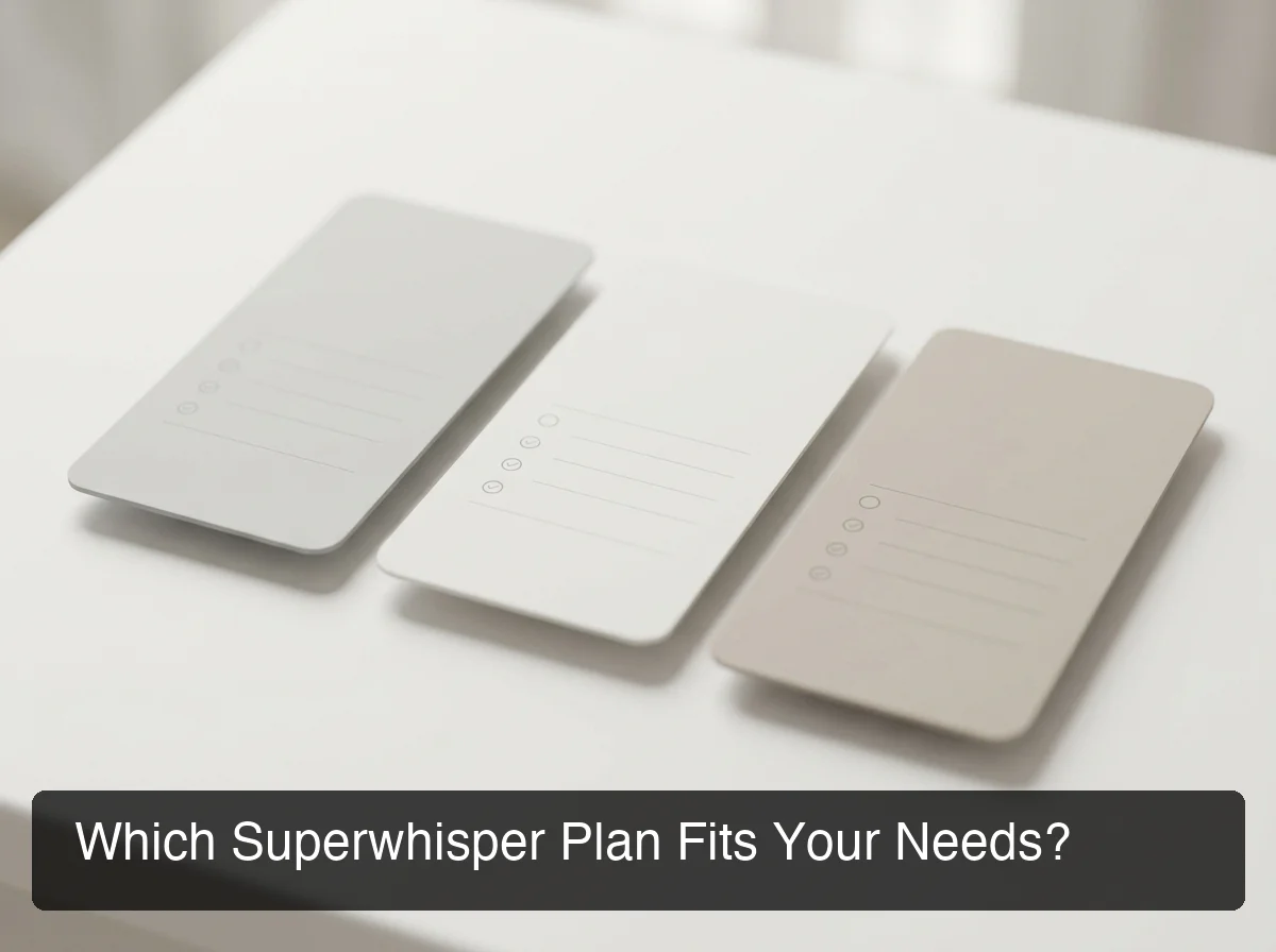Superwhisper plan comparison showing Free vs Pro features side by side