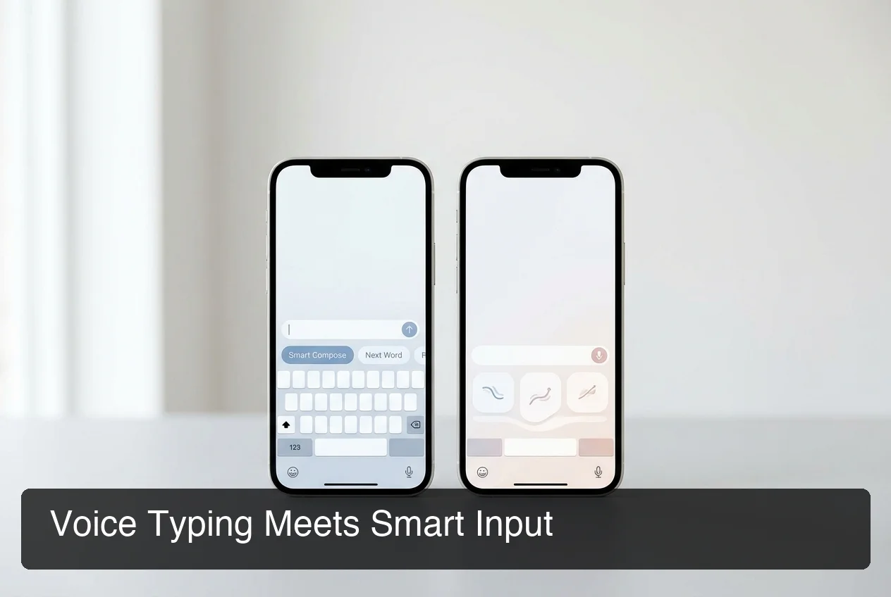 BossAI voice typing third-party keyboard iPhone showing AI dictation interface side by side