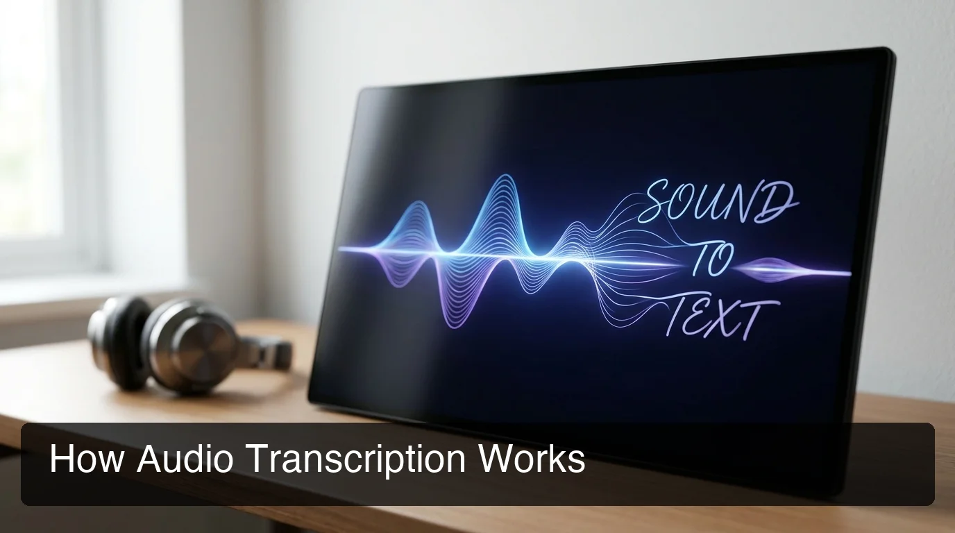 How audio transcription works — AI model converting waveform into clean text output