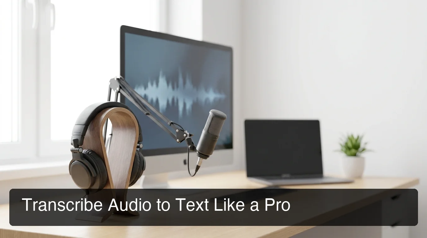 Transcribe audio to text — modern workspace with audio waveform and transcription interface