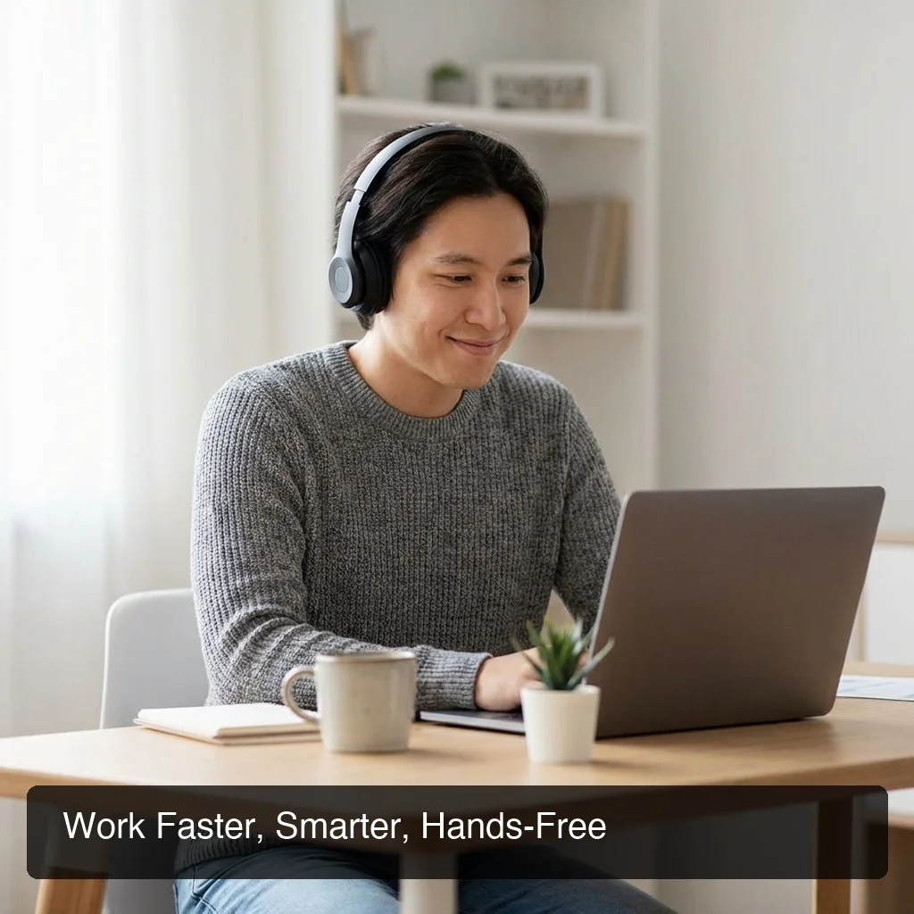 BossAI ai typing tool enabling hands-free work at desk with headphones