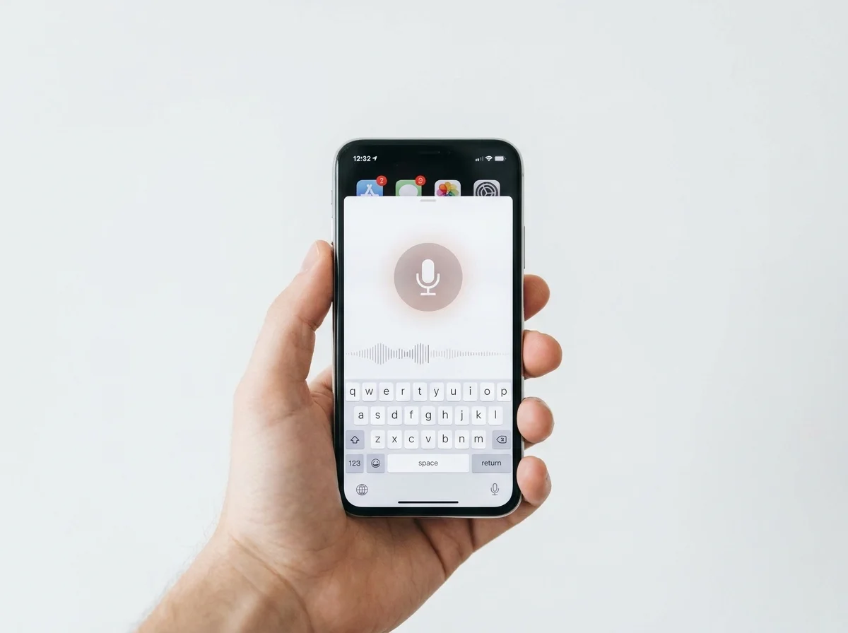 BossAI voice to text note taker interface with microphone icon glowing on keyboard