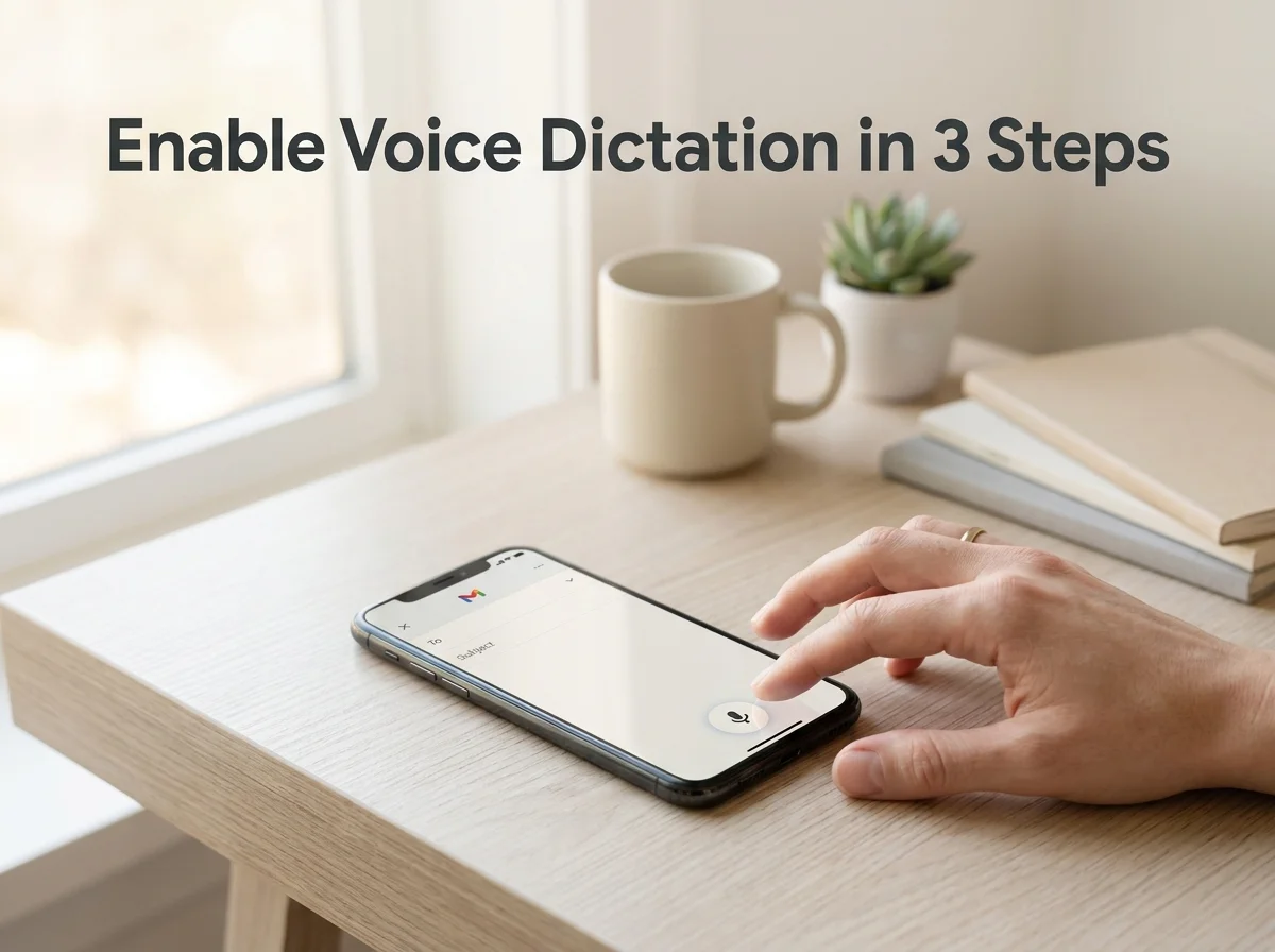 BossAI setup flow for gmail voice typing shown on a smartphone
