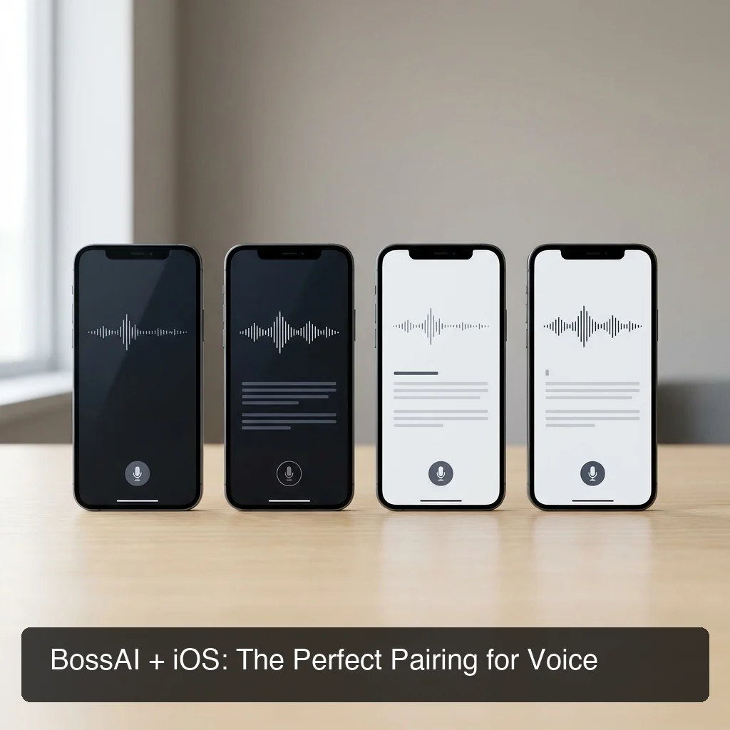 Comparison of dictation keyboard apps on iPhone screens displayed side by side