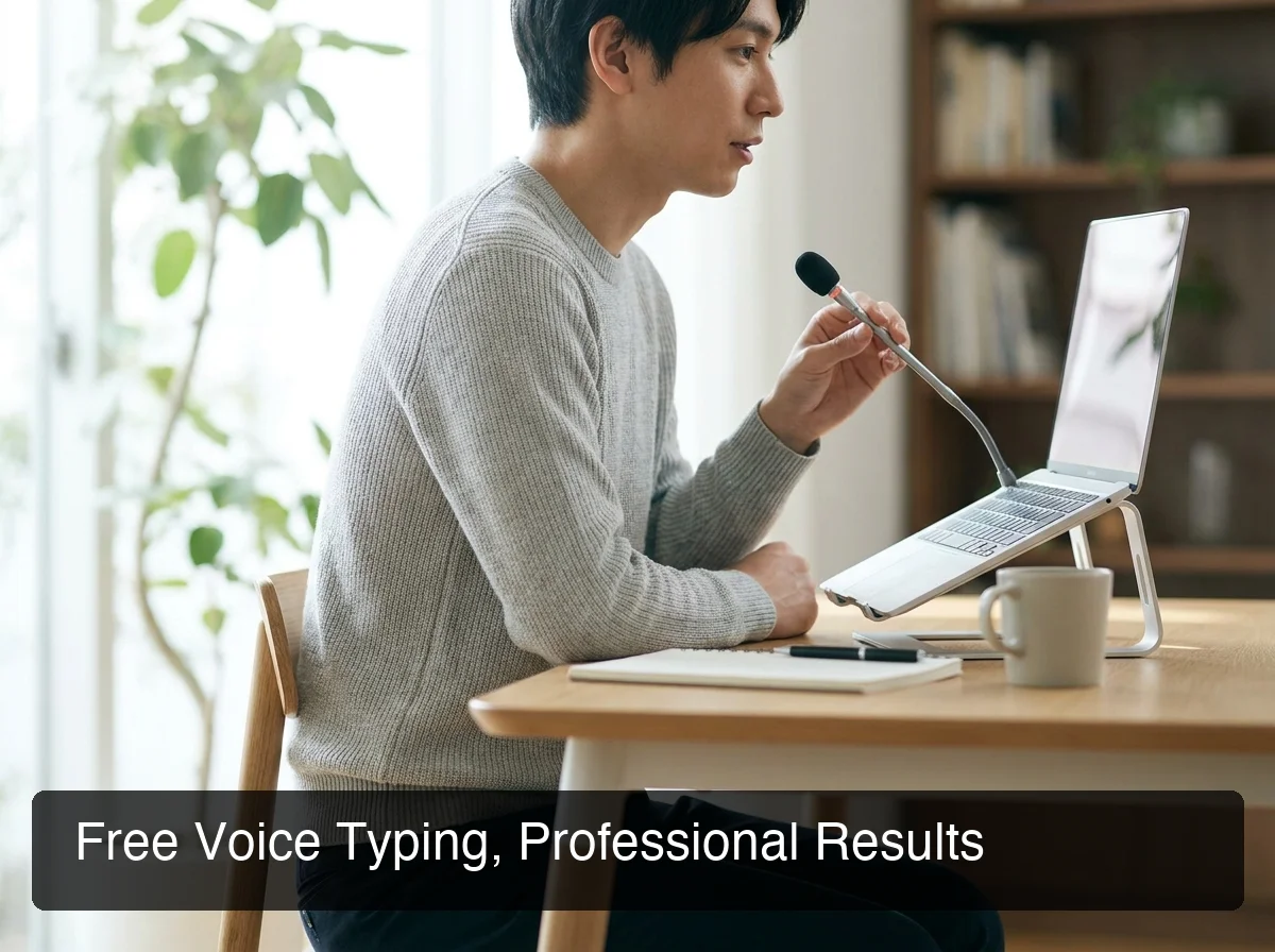 BossAI voice input windows 11 in professional office setting with person dictating into laptop
