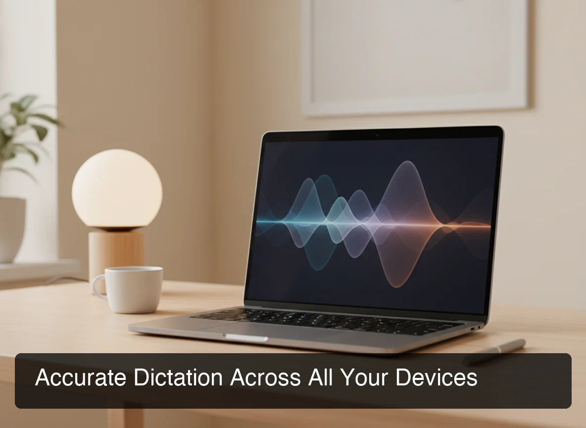 BossAI accurate dictation features on MacBook Pro with voice waveform interface