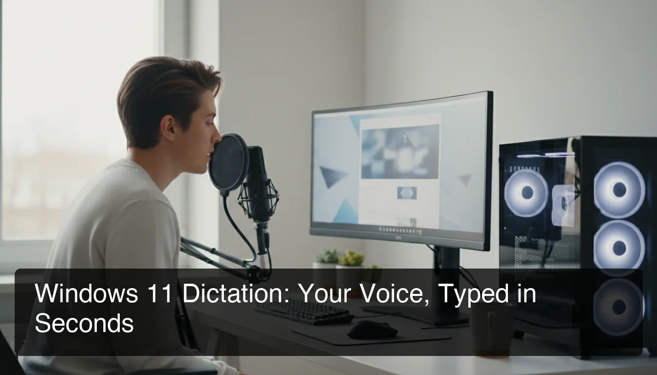 Windows 11 dictation feature showing voice typing interface on desktop