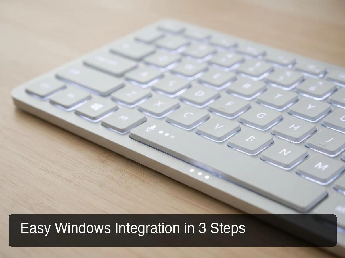 Windows keyboard with glowing keys and voice input indicators for easy AI voice integration setup