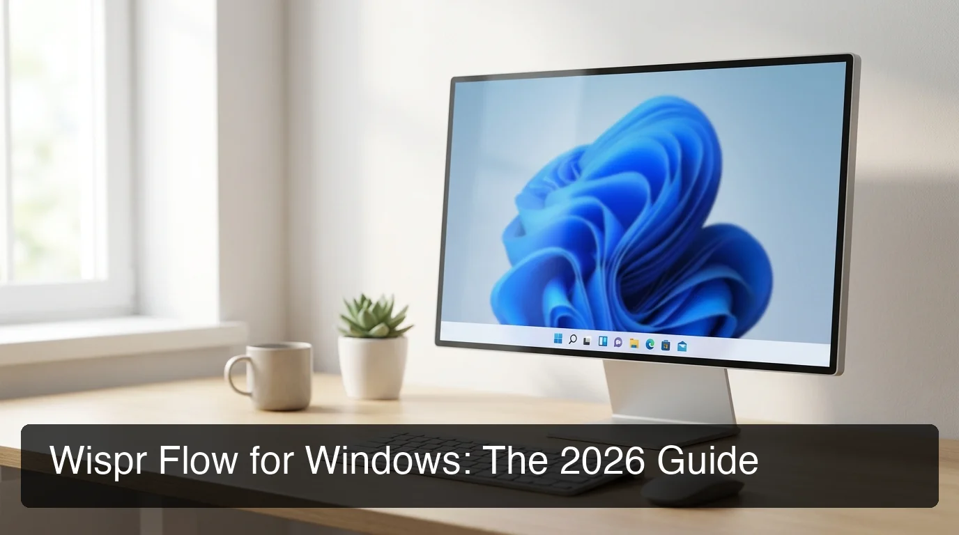 Wispr Flow for Windows voice dictation app on a Windows 11 desktop with modern office setup
