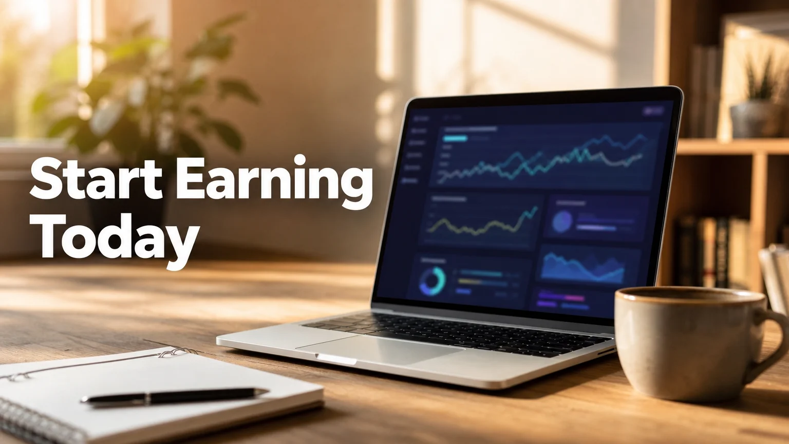 Abstract earnings analytics dashboard on a laptop screen with blurred line charts